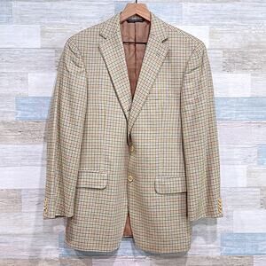 Coppley 100% Silk Dobby Minelli Sport Coat Beige Plaid Two Button Mens 40R
